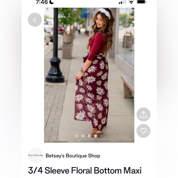 3/4 Sleeve Floral Maxi - Picture 1 of 8